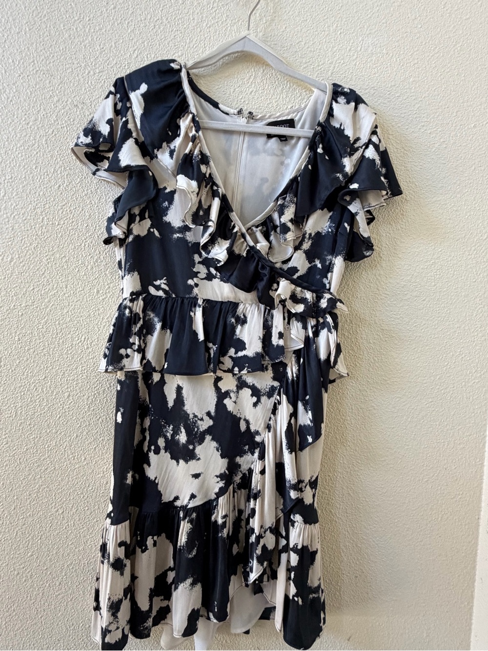 Bardot Black and White Ruffle Wrap Mini Dress